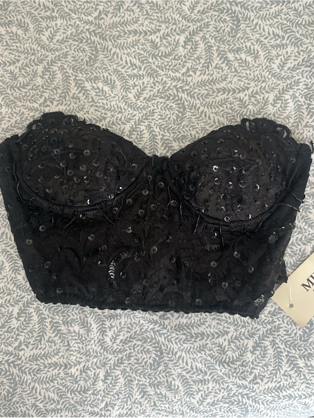 Black Sequin Lace Bustier Top - Women Intimates & Sleepwear - Picture 1 of 3